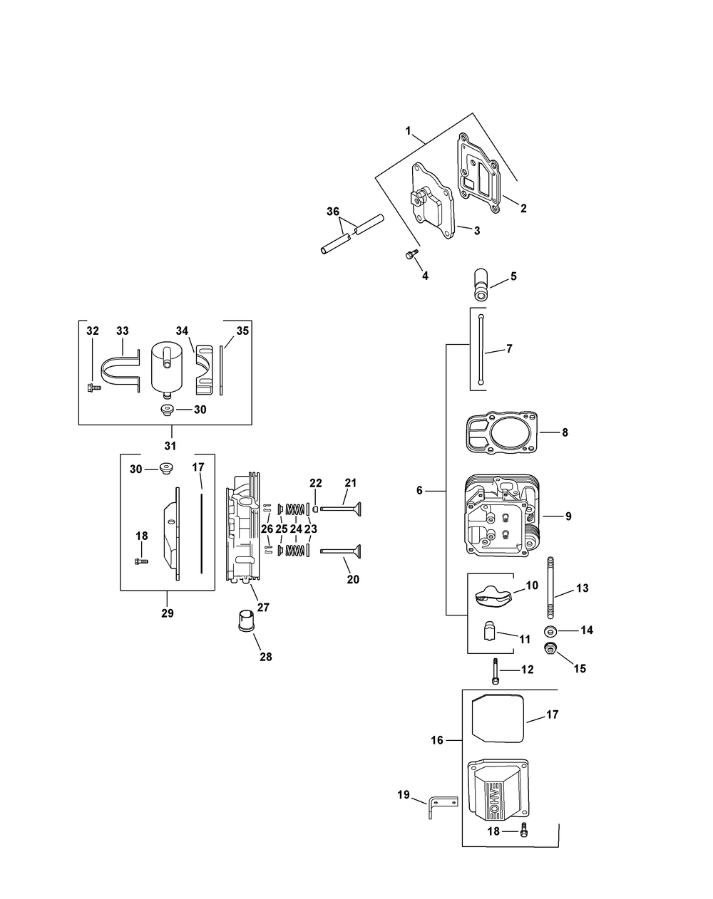 Kohler Cv740-3125 Head, Valve And Breather Diagram and Parts List for M60-KH (53CH8CT6050-27HP)(2011) Cub Cadet Lawn Tractor